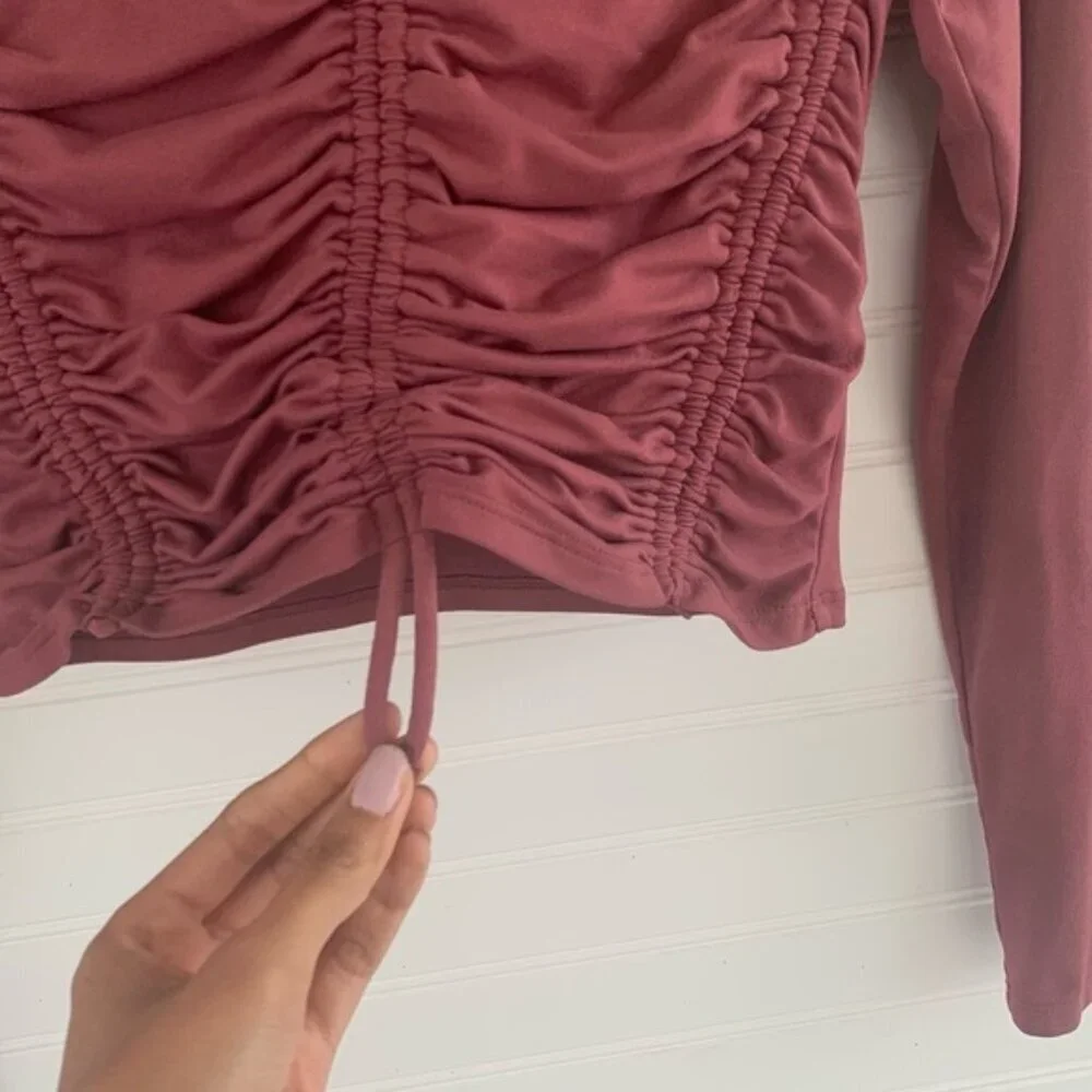 Bar III Ruched V-Neck Long Sleeve Top XS Mauve Plum Fitted Stretch Blouse - Picture 6 of 6